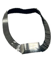 Vintage 80s Retro Serpentine Belt Silver Stretch 28" Metal Fish Scale 1"