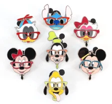 7 pc Walt Disney Nerds Rock Heads Only Trading Pin Collection Set-All in glasses