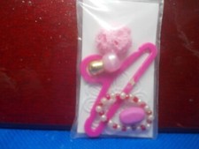 PINK SPONGE, BAR OF SOAP, PINK PERFUME BOTTLE,  HANGER, HANDBA  FOR A DOLS HOUSE
