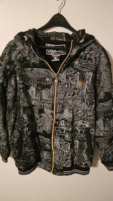 Barefox hip-hop zip-up grunge hoodie, all-over gragic print, gold hardware 2X