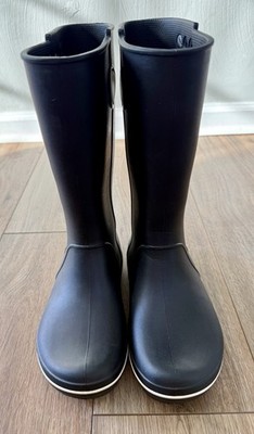 Crocs Black & White Rubber Rain Boots Women s US W7 Waterproof Pull-On Tall EUC