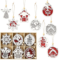 18Pcs Glitter HolzanhäNger Weihnachten Weihnachtsbaum Holz AnhäNger Weihnachten