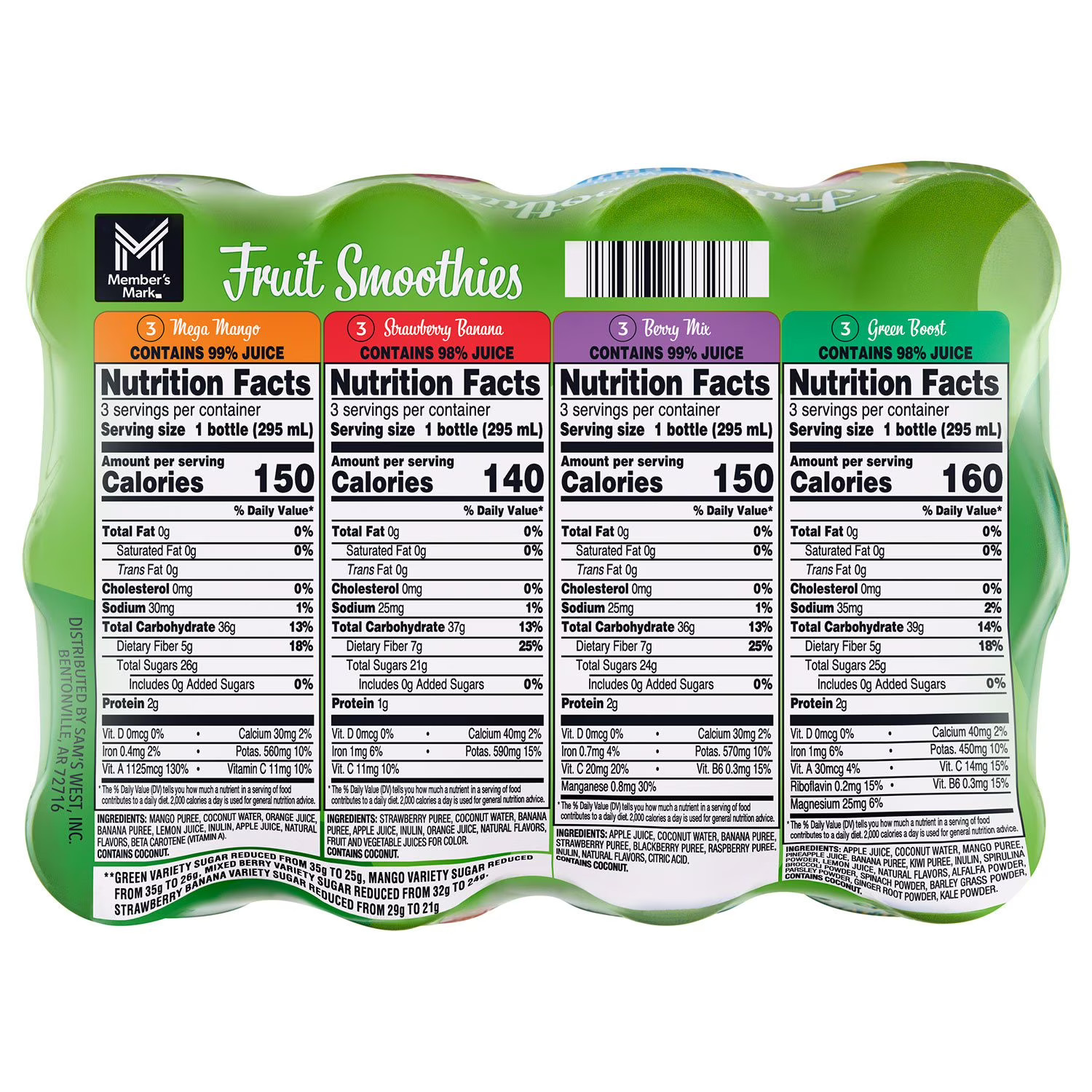 Member's Mark Fruit Smoothie Variety Pack 10 fl oz Bottles 12 Ct Ready to Drink
