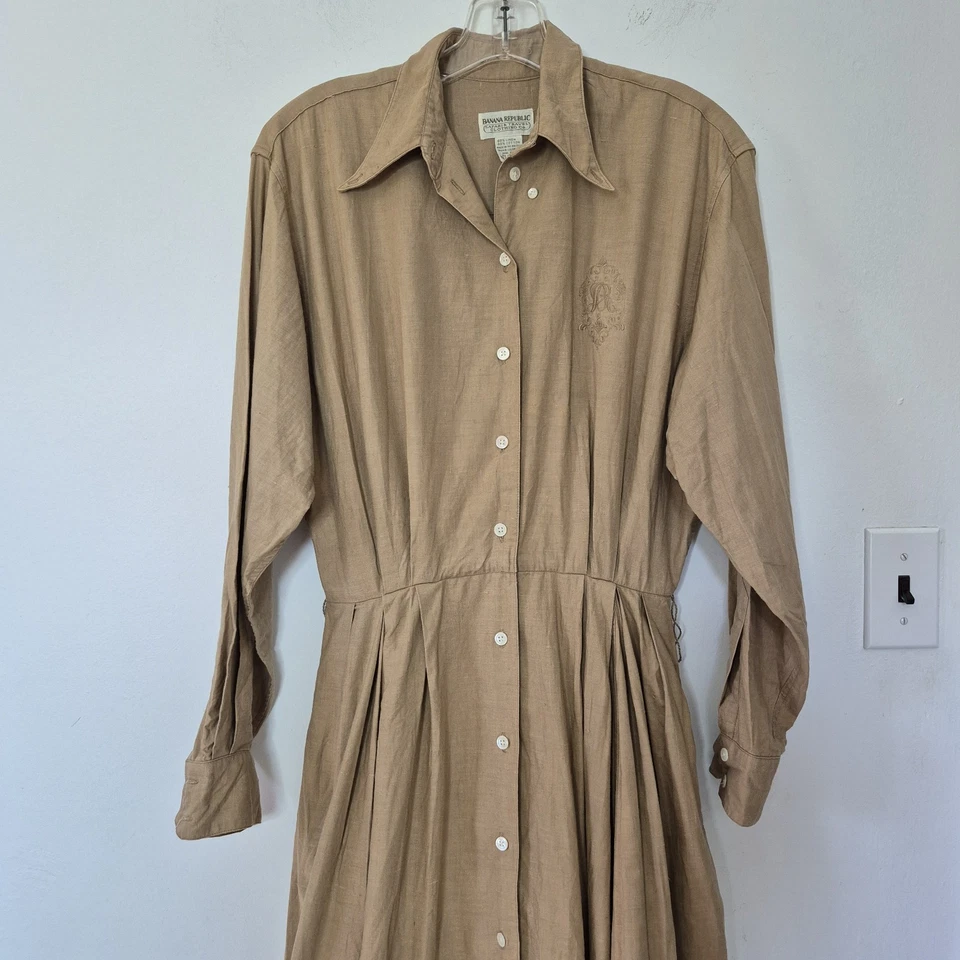 Vestido Camisa Largo Caqui Lino Viaje Banana Republic Safari Vintage Talla 8 Años 80 Foto 2 de 4