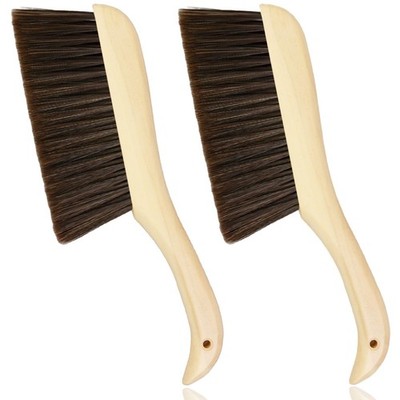 2 Pieces Woooden Hand Broom Dust Brush with Wood Handle Whisk Broom Soft Bris...