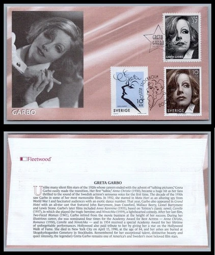 US FDC # 3943 37c Greta Garbo  none Sweden COMBO pictorial 2005, 9Q4336