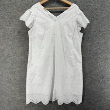 SheIn Dress Women XL White Floral Geometric Embroidered Shift Midi V-Neck Casual