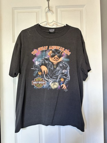 Harley-Davidson Great American Hog Snowman Tupper Lake 3D Emblem 1991 T-Shirt L