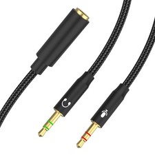 Headphone Mic Splitter Cable, 3.5mm TRRS Female to Dual TRS Male Mic Audio Ad...