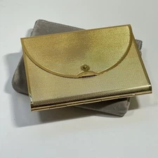 Vintage COTY Gold Tn Vanity Compact Mirror Case Puff Sleeve Envelope Snap Close