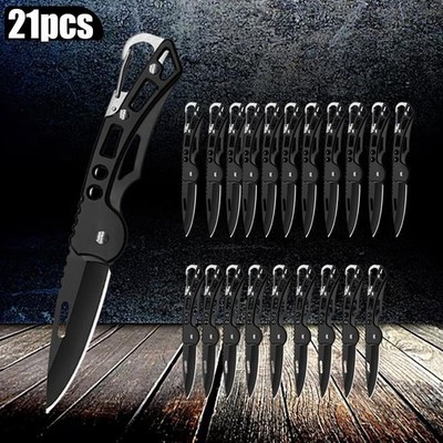 21PCS Black Stainless Steel Folding Knife Camping Utility Knife for Cutting