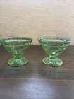 Set 2 Vintage Anchor Hocking BLOCK OPTIC Green VASELINE/URANIUM Sherbet Glasses