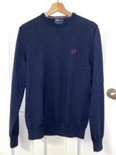 Fred Perry Men's Blue Jumper Medium, 100% Wool, Excellent Condition