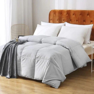 OAKEN-CAT Gray Feathers Down Comforter Full/Queen - 100% Organic Cotton Cover, Medium W...