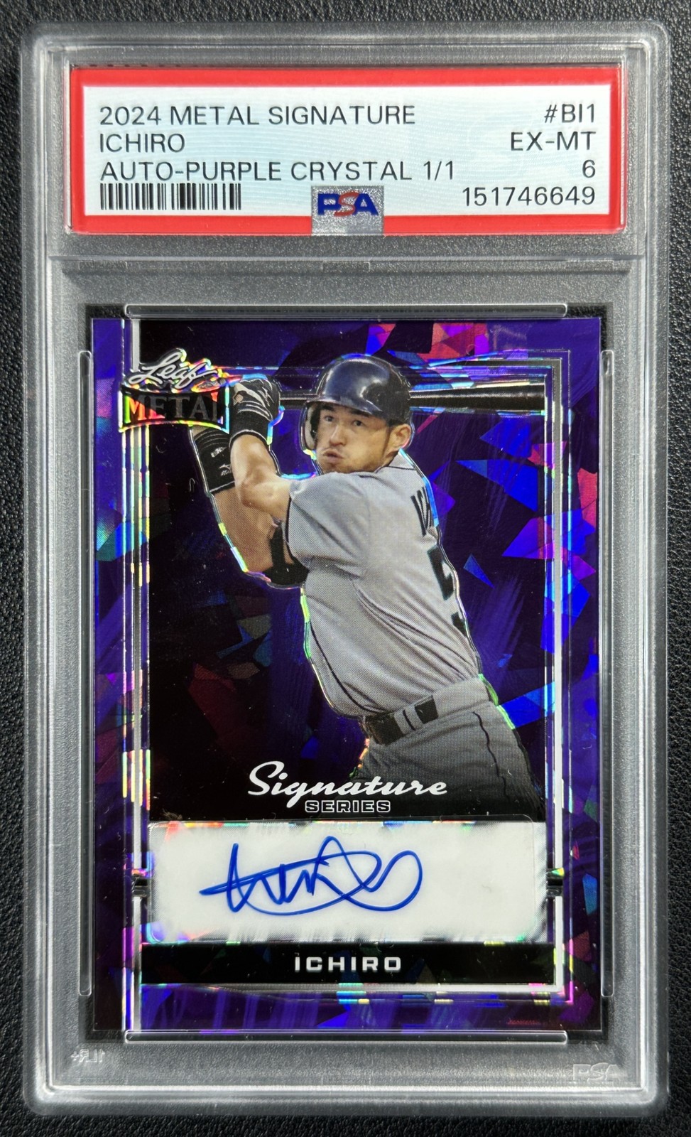 ICHIRO SUZUKI PSA 6 2024 LEAD METAL SIGNATURE SERIES PURPLE CRYSTAL AUTO 1/1 view 1