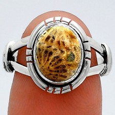 Natural Flower Fossil Coral 925 Sterling Silver Ring s.7 Jewelry R-1533