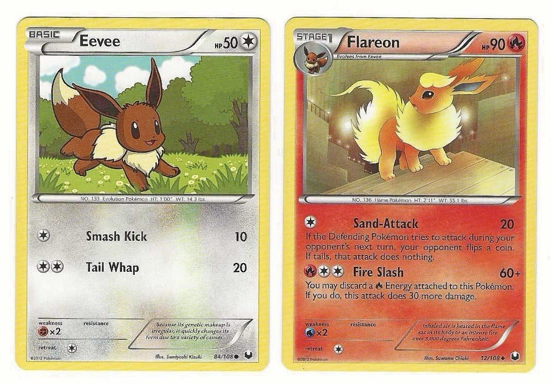 Pokemon TCG Black & White Dark Explorers Flareon 12/108 & Eevee 84/108 
