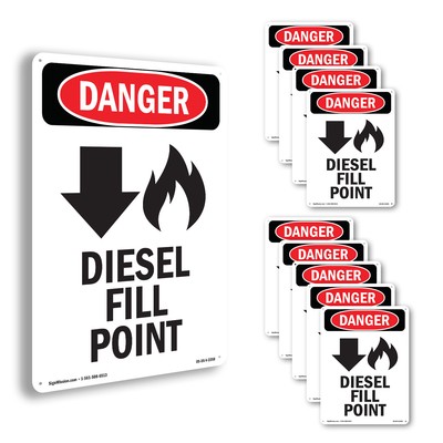 Diesel Fill Point OSHA Danger Sign Metal, Plastic, Or Decal - 5 or 10 Pack