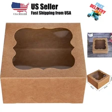 6"x6"x3"Brown Bakery Boxes with pvc Window for Pie and Cookies Boxes Small Na...