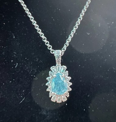 Preowned Bomb Party Ice Crystal Pear Cut Necklace Rhodium Plated