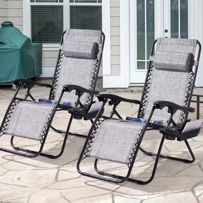 Gray Patio Adjustable Zero Gravity Chair, Metal Frame Outdoor Lounge Chair with