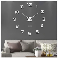 Frameless 3D Mirror Wall Clock Large Silent Modern Indoor Decor