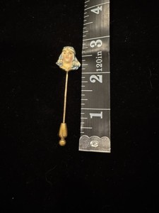 Enamel Metal Vintage Hatpin 14k Woman's Head Handmade 3 “ with diamond