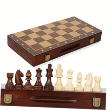 15-Inch Magnetic Wooden Chess Set with 2 Extra Queens – Handcrafted Foldable 