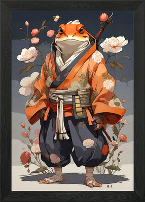 Frosch Samurai Blumen gerahmtes Wandbild Poster Leinwanddruck Bild
