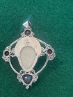 VINTAGE CARVED FACE & .925 STERLING SILVER & GEMSTONE PENDANT — photo 3