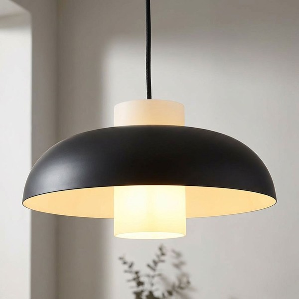 Pendelleuchte Esszimmerlampe HäNgeleuchte KüChenlampe Glas Opal Schwarz Matt E27-image