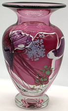 1989 Art Glass Vase Artist Signed G9339 Abstract Pattern Bud Flower Contemporary