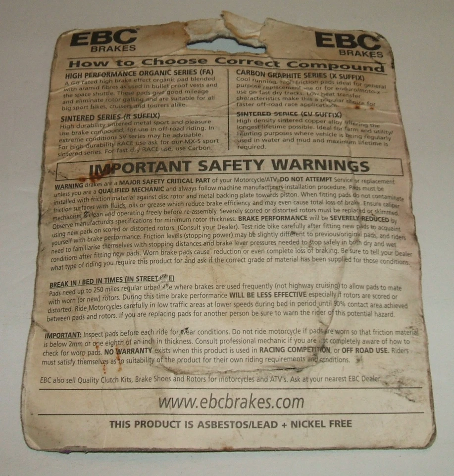 Pastillas de freno delanteras orgánicas Ebc Fa65 Suzuki Gs1000 Gs1100 Gs650 Gs750 Gs550 Foto 3 de 3