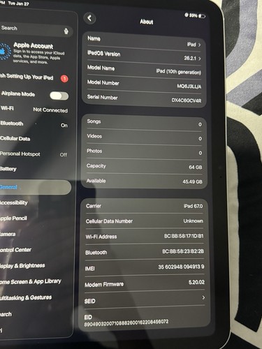 Apple iPad (10th Generation) 64GB Wi-Fi + Cellular 10.9 in - Silver - A2696 - Picture 6 of 7