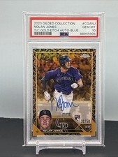 2023 Nolan Jones Topps Chrome Gilded Gold Etch Auto Blue /50 #CGANJ PSA 10