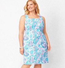 Talbots Plus 14W Fresco Paisley Sheath Dress Sleeveless  Blue Pink Lined