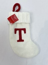 New Wondershop White Mini 8  Christmas Knit Stocking Initial Letter  T  