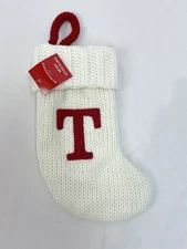 New Wondershop White Mini 8” Christmas Knit Stocking Initial Letter “T”