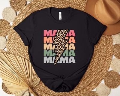 Leopard Mama Shirt Retro Lightning Bolt Mom Life Tee Western Mother's Day Gift