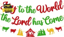 Merry Christmas Decoration Joy to the World the Lord Has Come Sign Banner Felize