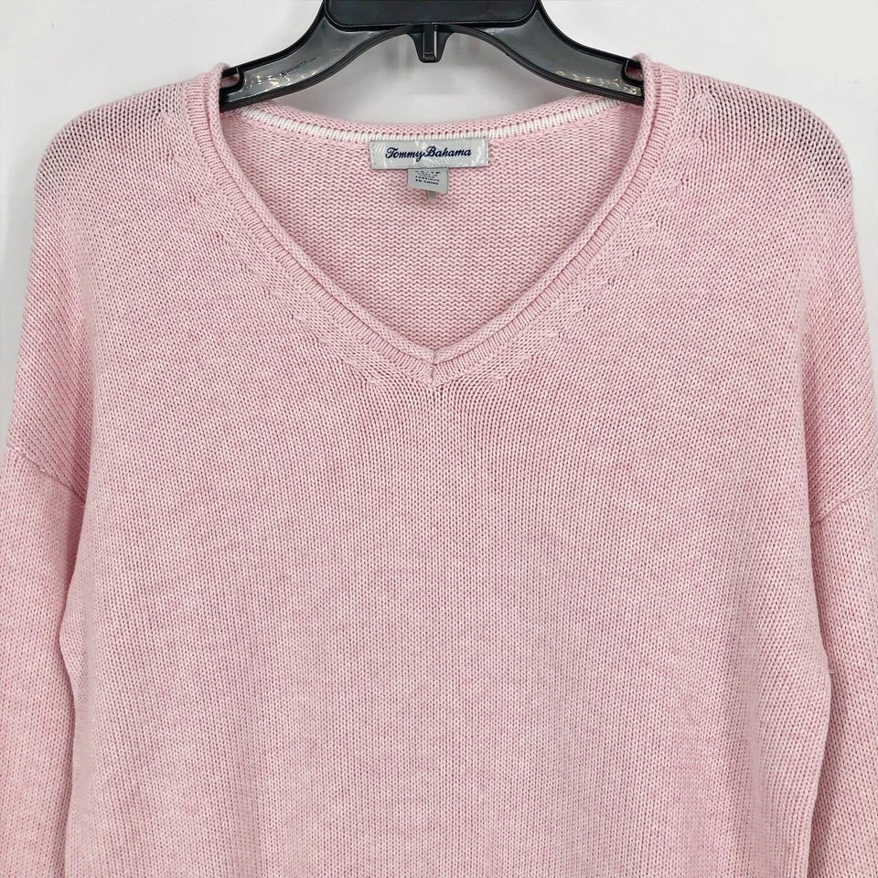 Suéter para mujer TOMMY BAHAMA cuello en V XS rosa claro brezo algodón suave nuevo sin etiquetas Foto 4 de 4