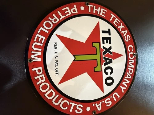 VINTAGE TEXACO GASOLINE PORCELAIN GAS STATION PUMP SIGN VERY COLLECTIBLE 12"