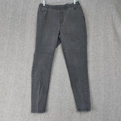 ELLOS JEANS WOMENS BLACK BASIC ELASTIC WAIST PULL ON SKINNY DENIM PANTS SIZE 16