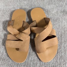 KYMA Womens Leather Cross Strap Slide Sandals Flat Greece Thong Size 37 FLAW