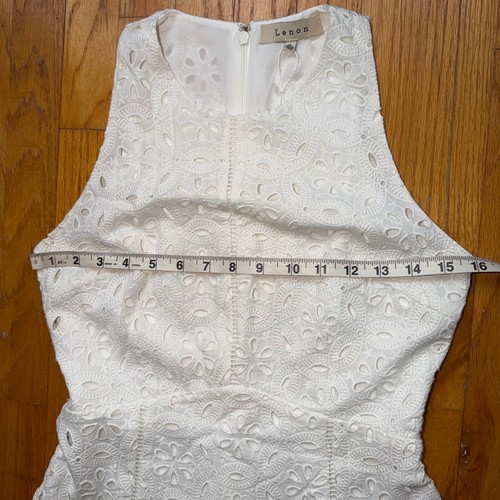 Robe sans manches neuve Lenon blanche à œillets dentelle volants à volants XS brunch mariée - Photo 9/11