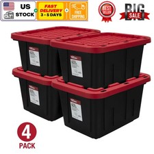 12 Gallon Snap Lid Storage Bin Container Tote Box Durable Plastic Black Set of 4