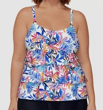 Island Escape Women's White Printed Tiered Tankini Top Swimwear Plus Size 16W