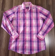 Eton Shirt Contemporary Mens Size 15-3/4 x 40 Plaid Purple Pastel Long Sleeve