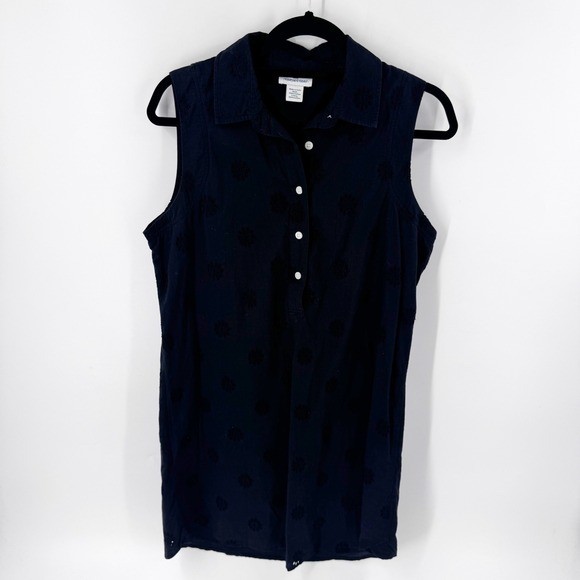 Vineyard Vines Sleeveless Embroidered Eyelet Button Down Shirt Navy Blue Womens