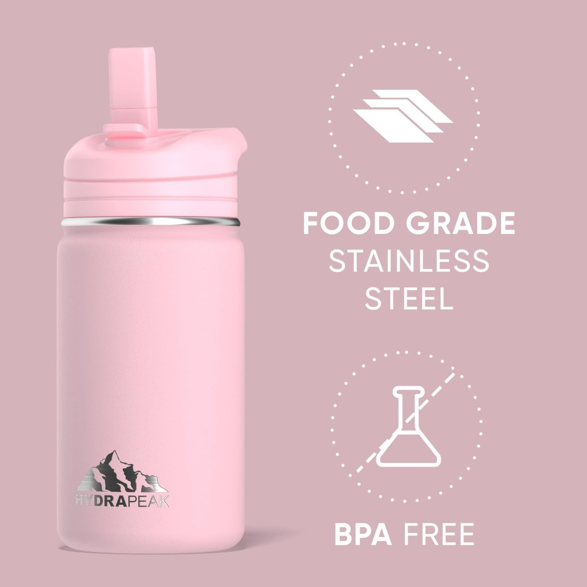 Hydrapeak Mini 14oz Water Bottle with Straw Lid, Stainless Steel